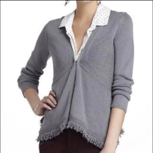 Anthropologie Sparrow Gray Fringe Cardigan… - Picture 1 of 6
